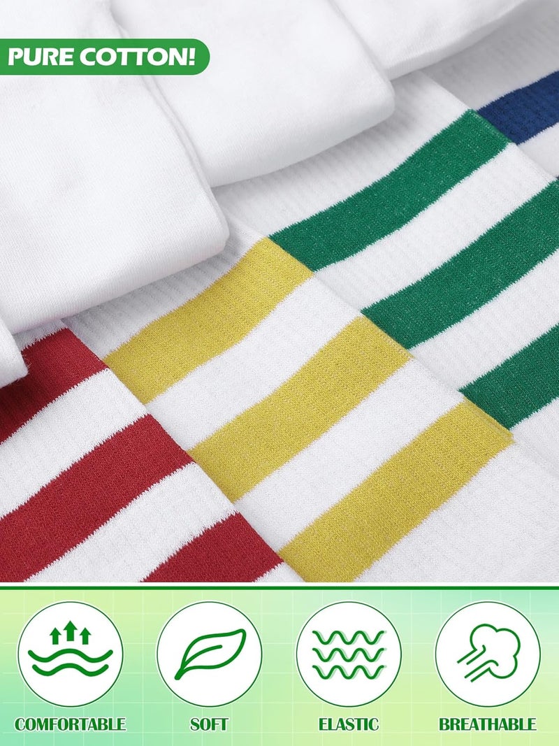 Breathffy 7 Pairs Retro Striped Tube Socks White over the Calf Tube Hoses Men Knee High Striped Athletic Socks for Men, Size 10-13, Multicolor - Image 5